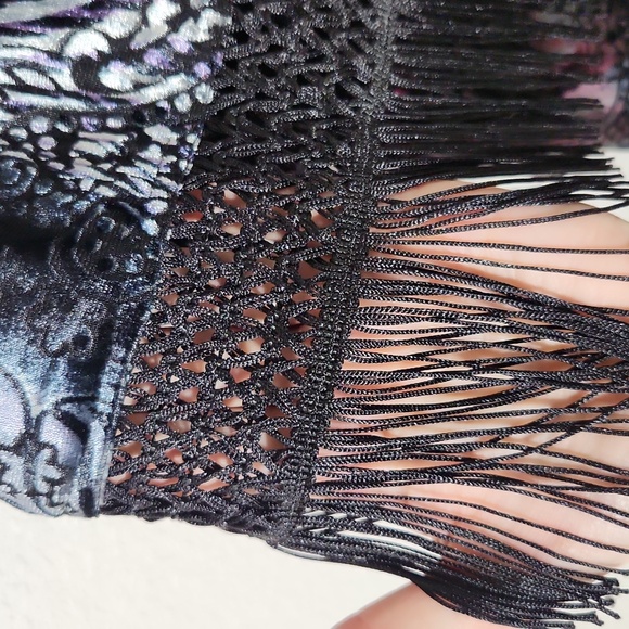 Peck & Peck Burnout Velvet Fringe Floral Leopard Kimono / Robe Sz L - Picture 10 of 15